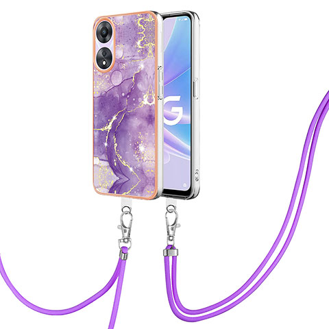 Coque Silicone Motif Fantaisie Souple Couleur Unie Etui Housse avec Laniere Strap YB5 pour Oppo A78 5G Violet