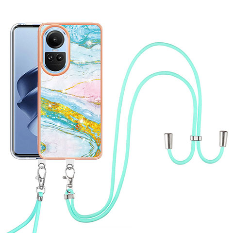 Coque Silicone Motif Fantaisie Souple Couleur Unie Etui Housse avec Laniere Strap YB5 pour Oppo Reno10 5G Colorful