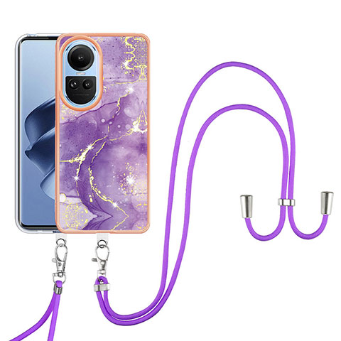 Coque Silicone Motif Fantaisie Souple Couleur Unie Etui Housse avec Laniere Strap YB5 pour Oppo Reno10 5G Violet