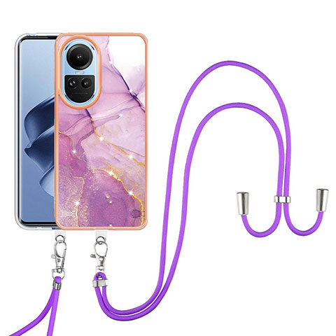 Coque Silicone Motif Fantaisie Souple Couleur Unie Etui Housse avec Laniere Strap YB5 pour Oppo Reno10 5G Violet Clair