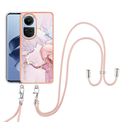 Coque Silicone Motif Fantaisie Souple Couleur Unie Etui Housse avec Laniere Strap YB5 pour Oppo Reno10 Pro 5G Rose