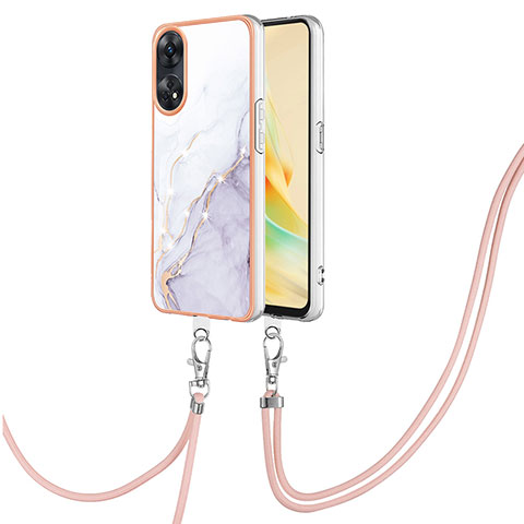 Coque Silicone Motif Fantaisie Souple Couleur Unie Etui Housse avec Laniere Strap YB5 pour Oppo Reno8 T 4G Blanc