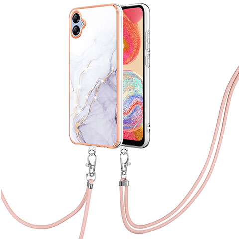 Coque Silicone Motif Fantaisie Souple Couleur Unie Etui Housse avec Laniere Strap YB5 pour Samsung Galaxy A04E Blanc