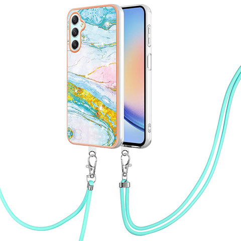 Coque Silicone Motif Fantaisie Souple Couleur Unie Etui Housse avec Laniere Strap YB5 pour Samsung Galaxy A24 4G Colorful