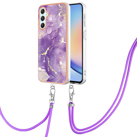 Coque Silicone Motif Fantaisie Souple Couleur Unie Etui Housse avec Laniere Strap YB5 pour Samsung Galaxy A24 4G Violet