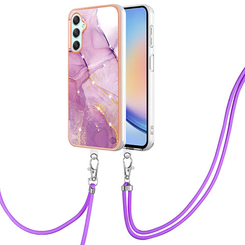 Coque Silicone Motif Fantaisie Souple Couleur Unie Etui Housse avec Laniere Strap YB5 pour Samsung Galaxy A24 4G Violet Clair