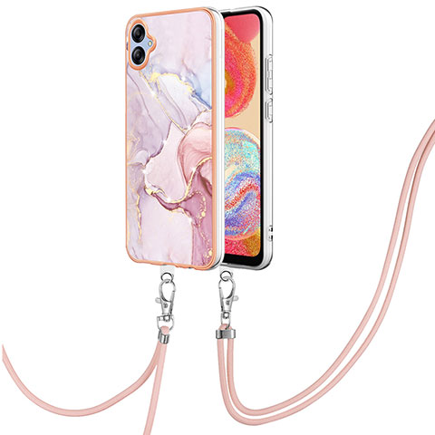 Coque Silicone Motif Fantaisie Souple Couleur Unie Etui Housse avec Laniere Strap YB5 pour Samsung Galaxy M04 Rose