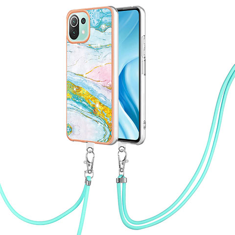 Coque Silicone Motif Fantaisie Souple Couleur Unie Etui Housse avec Laniere Strap YB5 pour Xiaomi Mi 11 Lite 4G Colorful