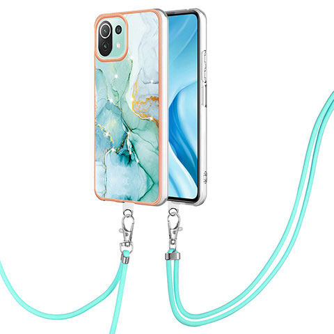 Coque Silicone Motif Fantaisie Souple Couleur Unie Etui Housse avec Laniere Strap YB5 pour Xiaomi Mi 11 Lite 4G Vert