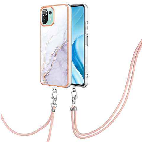 Coque Silicone Motif Fantaisie Souple Couleur Unie Etui Housse avec Laniere Strap YB5 pour Xiaomi Mi 11 Lite 5G NE Blanc