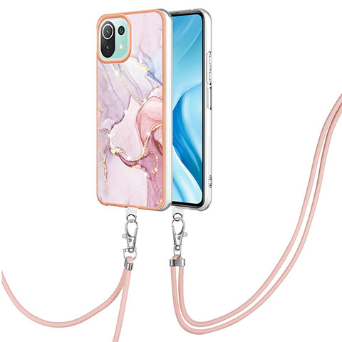 Coque Silicone Motif Fantaisie Souple Couleur Unie Etui Housse avec Laniere Strap YB5 pour Xiaomi Mi 11 Lite 5G NE Rose