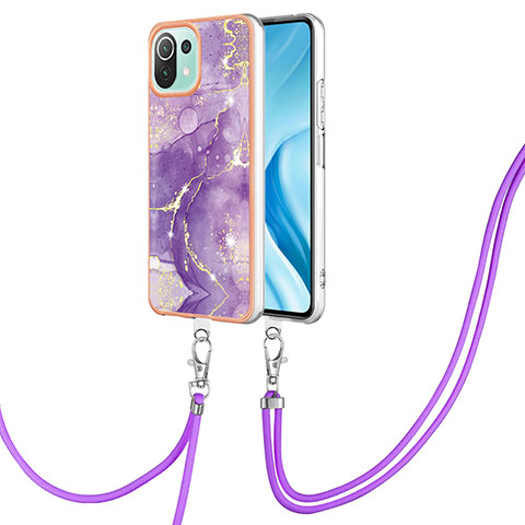 Coque Silicone Motif Fantaisie Souple Couleur Unie Etui Housse avec Laniere Strap YB5 pour Xiaomi Mi 11 Lite 5G NE Violet