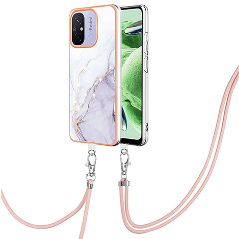 Coque Silicone Motif Fantaisie Souple Couleur Unie Etui Housse avec Laniere Strap YB5 pour Xiaomi Poco C55 Blanc