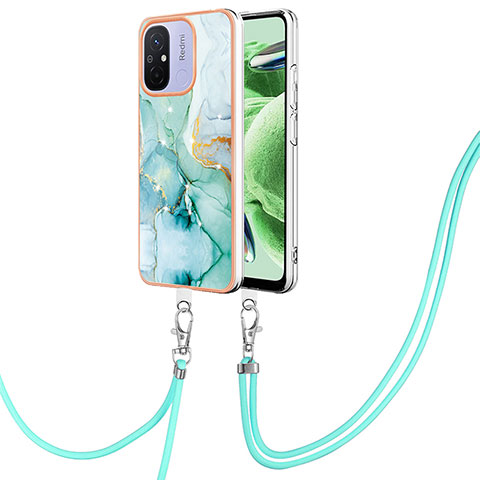 Coque Silicone Motif Fantaisie Souple Couleur Unie Etui Housse avec Laniere Strap YB5 pour Xiaomi Poco C55 Vert