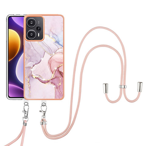 Coque Silicone Motif Fantaisie Souple Couleur Unie Etui Housse avec Laniere Strap YB5 pour Xiaomi Poco F5 5G Rose