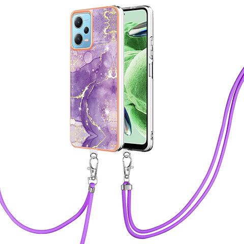 Coque Silicone Motif Fantaisie Souple Couleur Unie Etui Housse avec Laniere Strap YB5 pour Xiaomi Poco X5 5G Violet