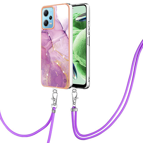 Coque Silicone Motif Fantaisie Souple Couleur Unie Etui Housse avec Laniere Strap YB5 pour Xiaomi Poco X5 5G Violet Clair