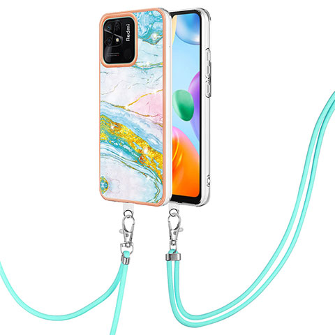 Coque Silicone Motif Fantaisie Souple Couleur Unie Etui Housse avec Laniere Strap YB5 pour Xiaomi Redmi 10 India Colorful