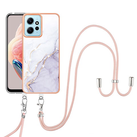 Coque Silicone Motif Fantaisie Souple Couleur Unie Etui Housse avec Laniere Strap YB5 pour Xiaomi Redmi Note 12 4G Blanc