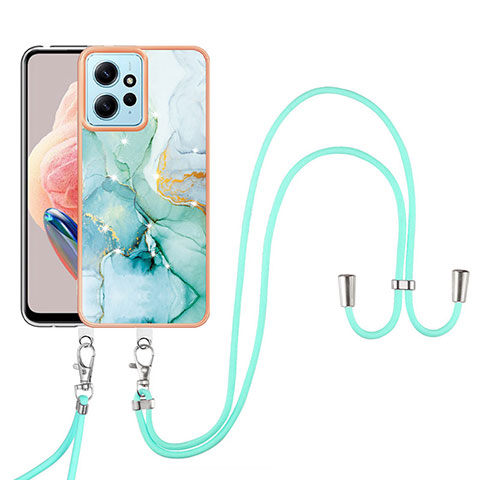 Coque Silicone Motif Fantaisie Souple Couleur Unie Etui Housse avec Laniere Strap YB5 pour Xiaomi Redmi Note 12 4G Vert