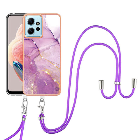 Coque Silicone Motif Fantaisie Souple Couleur Unie Etui Housse avec Laniere Strap YB5 pour Xiaomi Redmi Note 12 4G Violet