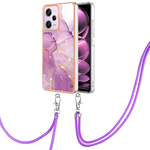 Coque Silicone Motif Fantaisie Souple Couleur Unie Etui Housse avec Laniere Strap YB5 pour Xiaomi Redmi Note 12 Pro 5G Blanc