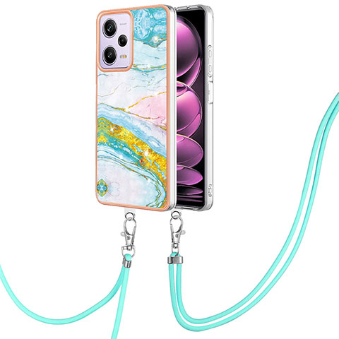 Coque Silicone Motif Fantaisie Souple Couleur Unie Etui Housse avec Laniere Strap YB5 pour Xiaomi Redmi Note 12 Pro 5G Colorful