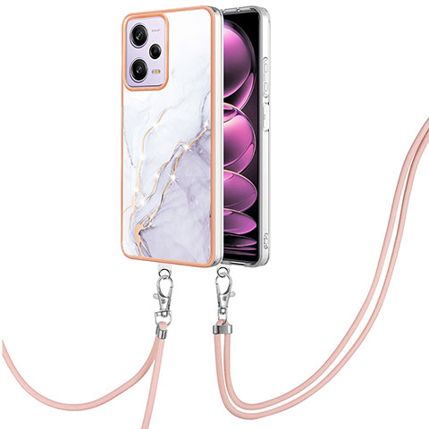 Coque Silicone Motif Fantaisie Souple Couleur Unie Etui Housse avec Laniere Strap YB5 pour Xiaomi Redmi Note 12 Pro 5G Violet Clair