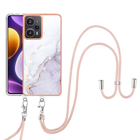 Coque Silicone Motif Fantaisie Souple Couleur Unie Etui Housse avec Laniere Strap YB5 pour Xiaomi Redmi Note 12 Turbo 5G Blanc