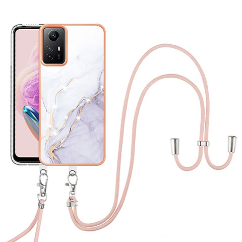 Coque Silicone Motif Fantaisie Souple Couleur Unie Etui Housse avec Laniere Strap YB5 pour Xiaomi Redmi Note 12S Blanc