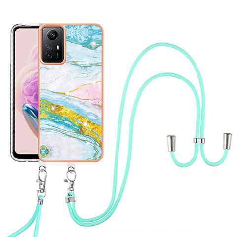 Coque Silicone Motif Fantaisie Souple Couleur Unie Etui Housse avec Laniere Strap YB5 pour Xiaomi Redmi Note 12S Colorful