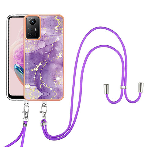 Coque Silicone Motif Fantaisie Souple Couleur Unie Etui Housse avec Laniere Strap YB5 pour Xiaomi Redmi Note 12S Violet