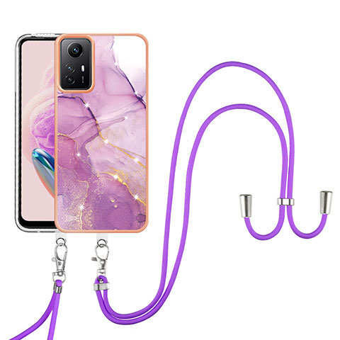 Coque Silicone Motif Fantaisie Souple Couleur Unie Etui Housse avec Laniere Strap YB5 pour Xiaomi Redmi Note 12S Violet Clair