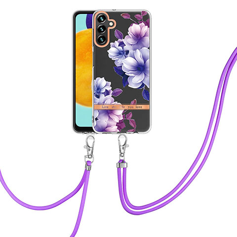 Coque Silicone Motif Fantaisie Souple Couleur Unie Etui Housse avec Laniere Strap YB6 pour Samsung Galaxy A34 5G Violet Clair