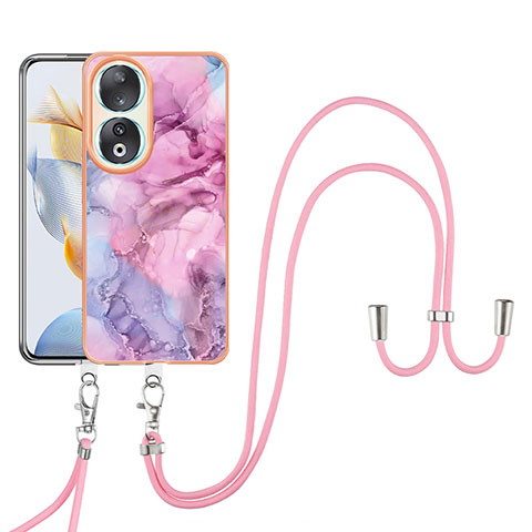 Coque Silicone Motif Fantaisie Souple Couleur Unie Etui Housse avec Laniere Strap YB7 pour Huawei Honor 90 5G Rose