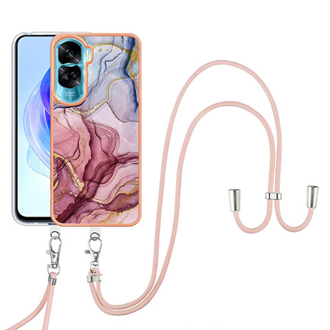 Coque Silicone Motif Fantaisie Souple Couleur Unie Etui Housse avec Laniere Strap YB7 pour Huawei Honor 90 Lite 5G Violet Clair