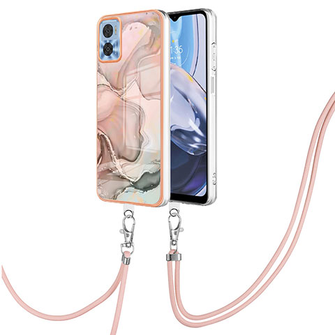 Coque Silicone Motif Fantaisie Souple Couleur Unie Etui Housse avec Laniere Strap YB7 pour Motorola Moto E22i Rose