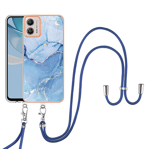 Coque Silicone Motif Fantaisie Souple Couleur Unie Etui Housse avec Laniere Strap YB7 pour Motorola Moto G53 5G Bleu