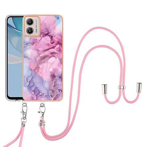 Coque Silicone Motif Fantaisie Souple Couleur Unie Etui Housse avec Laniere Strap YB7 pour Motorola Moto G53 5G Violet Clair