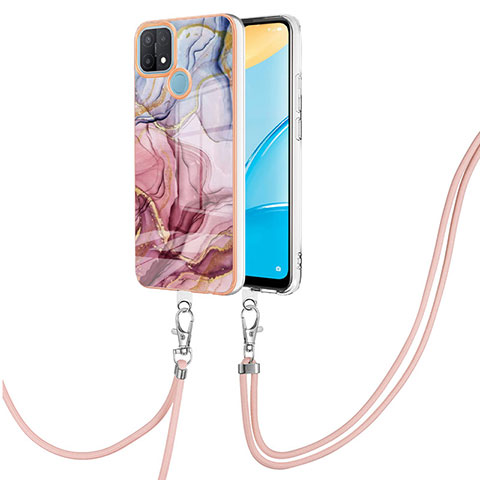 Coque Silicone Motif Fantaisie Souple Couleur Unie Etui Housse avec Laniere Strap YB7 pour Oppo A15 Violet Clair