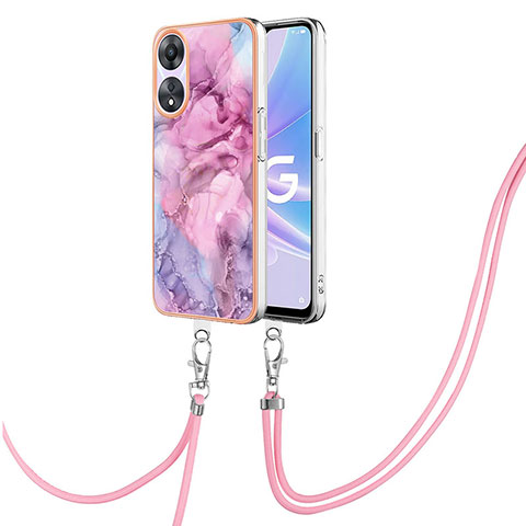 Coque Silicone Motif Fantaisie Souple Couleur Unie Etui Housse avec Laniere Strap YB7 pour Oppo A58 5G Rose