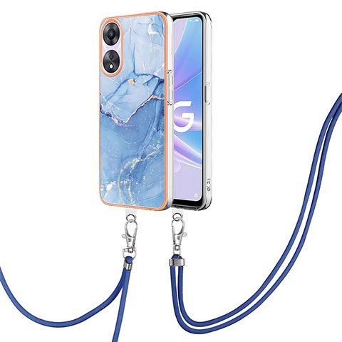 Coque Silicone Motif Fantaisie Souple Couleur Unie Etui Housse avec Laniere Strap YB7 pour Oppo A78 5G Bleu