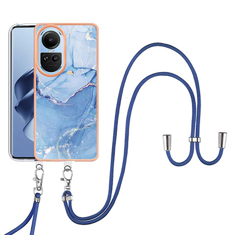 Coque Silicone Motif Fantaisie Souple Couleur Unie Etui Housse avec Laniere Strap YB7 pour Oppo Reno10 5G Bleu