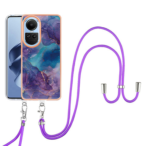 Coque Silicone Motif Fantaisie Souple Couleur Unie Etui Housse avec Laniere Strap YB7 pour Oppo Reno10 5G Violet