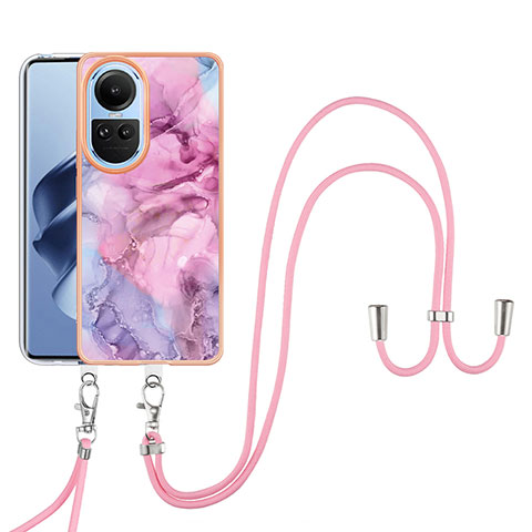 Coque Silicone Motif Fantaisie Souple Couleur Unie Etui Housse avec Laniere Strap YB7 pour Oppo Reno10 Pro 5G Rose