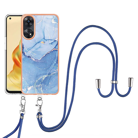 Coque Silicone Motif Fantaisie Souple Couleur Unie Etui Housse avec Laniere Strap YB7 pour Oppo Reno8 T 4G Bleu