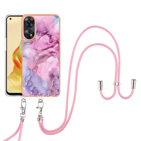 Coque Silicone Motif Fantaisie Souple Couleur Unie Etui Housse avec Laniere Strap YB7 pour Oppo Reno8 T 4G Rose