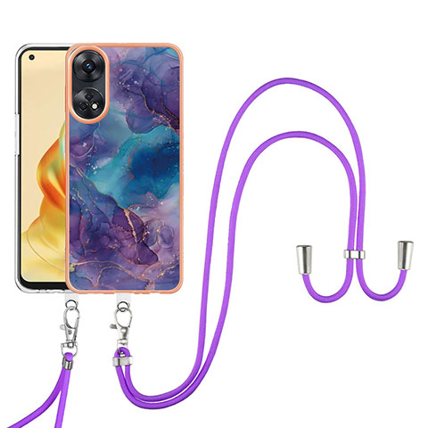 Coque Silicone Motif Fantaisie Souple Couleur Unie Etui Housse avec Laniere Strap YB7 pour Oppo Reno8 T 4G Violet