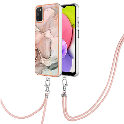 Coque Silicone Motif Fantaisie Souple Couleur Unie Etui Housse avec Laniere Strap YB7 pour Samsung Galaxy A02s Rose