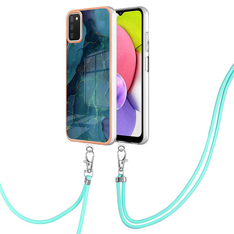 Coque Silicone Motif Fantaisie Souple Couleur Unie Etui Housse avec Laniere Strap YB7 pour Samsung Galaxy A03s Vert